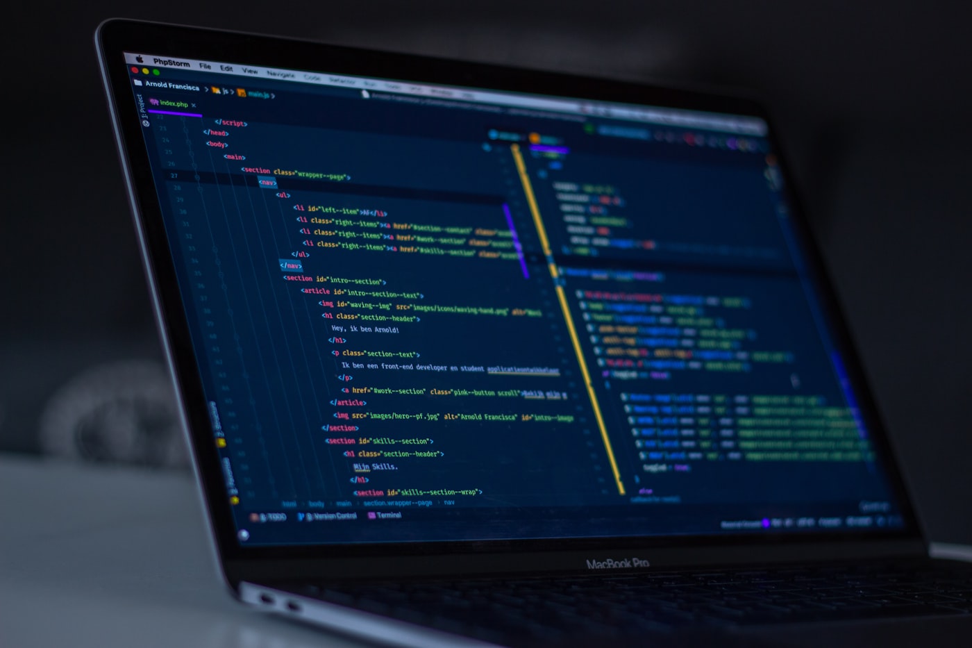 Developer writing software code